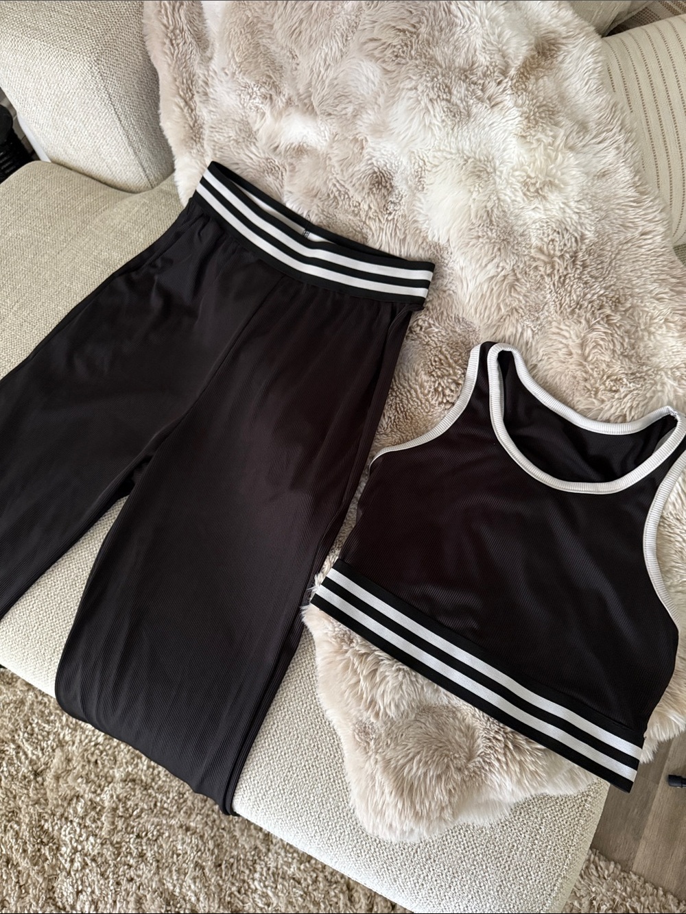 Black and White Striped  Crop Top & Leggings Set